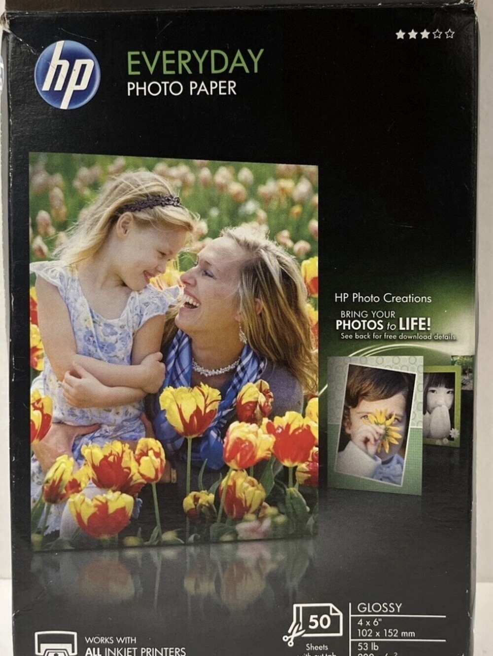 HP Everyday Photo Paper Inkjet Glossy 4” X 6” 50 Count-New/Sealed